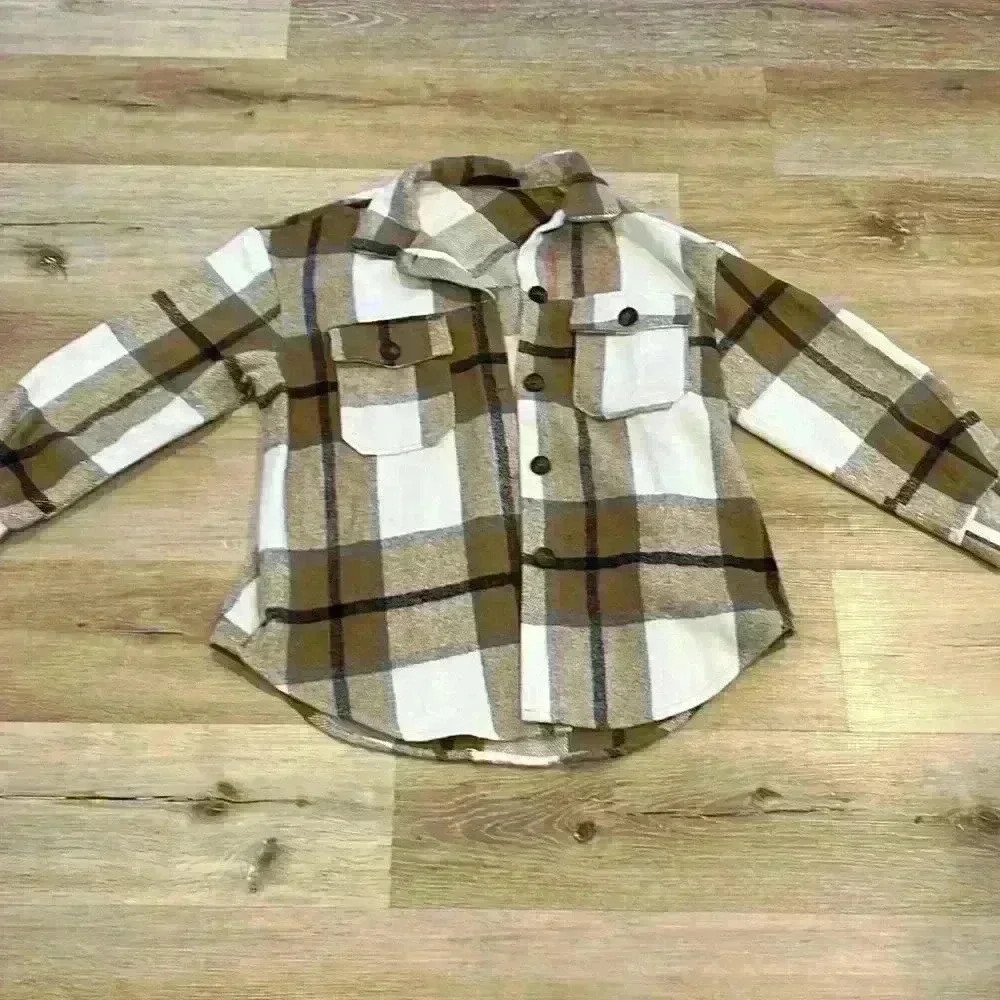 Brown white plaid shirt Shacket